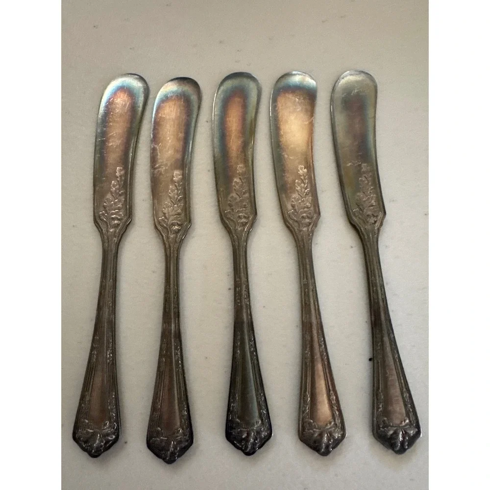 International Silver Fair Oak Silverplate Butter Spreaders Set of 5 Vintage 1913